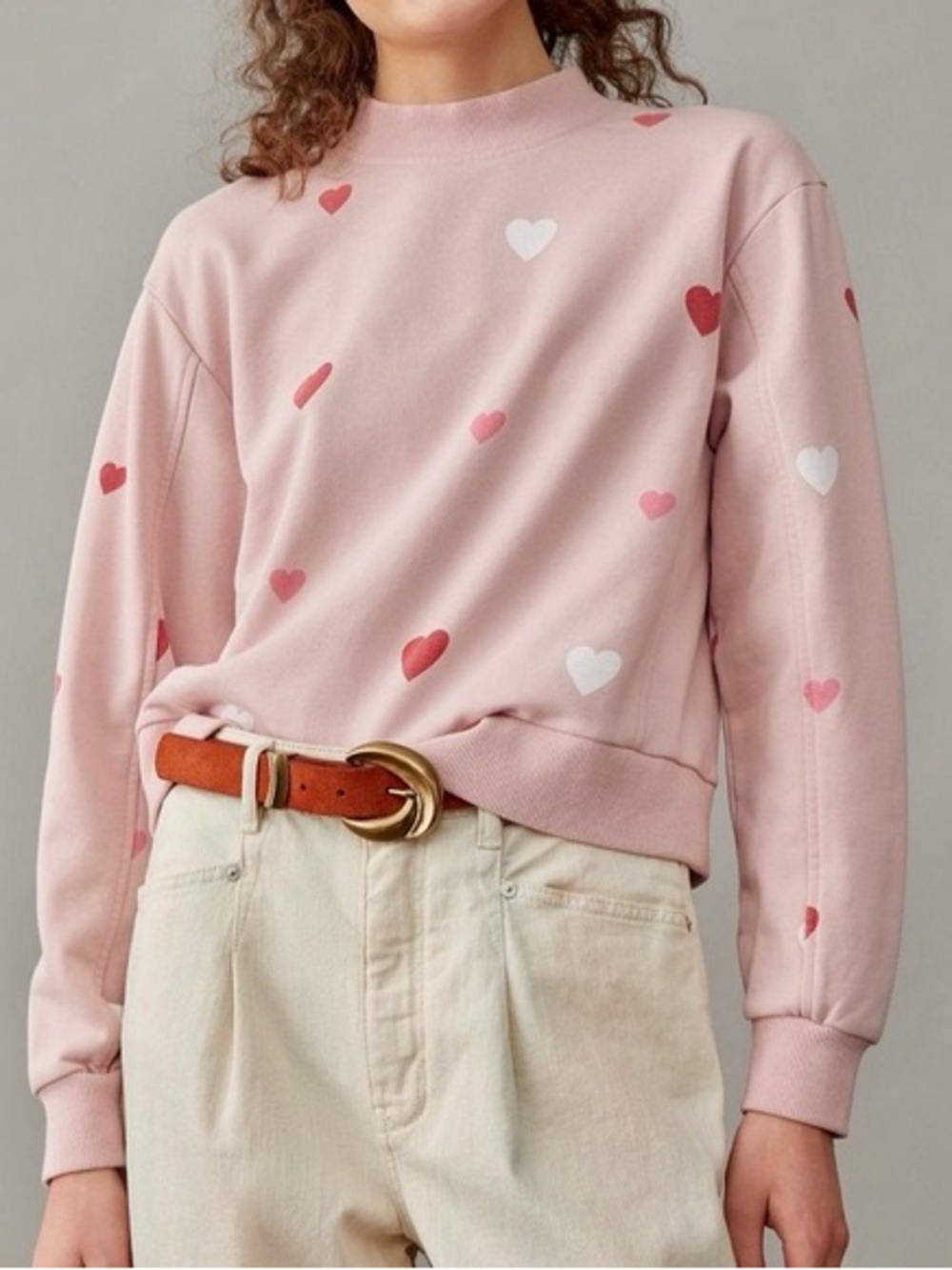 Anthropologie Pink Heart-Print Crewneck Sweatshirt